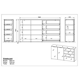 Sideboard, mit 4 Schubladen und 2 Türen, Glasfront- und auflage, B 1840 x T 420 x H 1020 mm, weiß