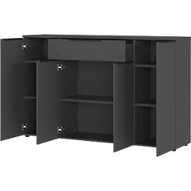 Sideboard Porto, mit 1 Schublade und 4 Türen, B 1610 x T 400 x H 1010 mm, graphit