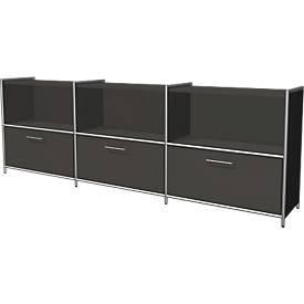 Sideboard Toledo, avec panneau de finition arrière, 3 tiroirs, 3 casiers, 2 HC, l. 2360 x P 380 mm, anthracite