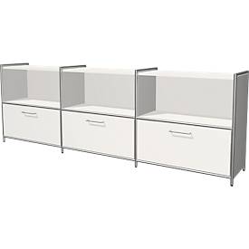 Sideboard Toledo, avec panneau de finition arrière, 3 tiroirs, 3 casiers, 2 HC, l. 2360 x P 380 mm, blanc