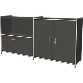 Sideboard Toledo, verrouillable, tiroir + casier ouvert, 2 HC, portes battantes, l. 1580 x P 380 mm, anthracite