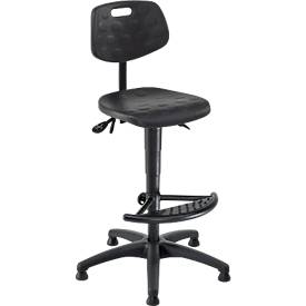 Siège d'atelier pivotant ProWork PW1-H-PU-FS1, patins et anneau repose-pieds