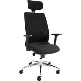 Siège de bureau SSI Proline Edition 10 - mécanisme synchrone - assise ergonomique - dossier filet - avec repose tête - avec accoudoirs - noir - piètement alu - Schäfer Shop Select
