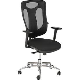 Siège de bureau Topstar Net Pro 100, avec accoudoirs, mécanisme synchrone ponctuel, assise ergonomique, dossier résille, Stiftung Warentest GUT 2,3, noir/argenté