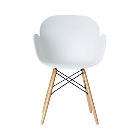 Siège Paperflow Kiwood, en bois massif, entretoises en métal, coque d'assise en PP ergonomique, blanc, lot de 2