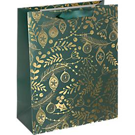 Sigel Geschenktasche "Golden Ornaments on green", Größe L, 5 Stück