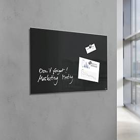 SIGEL Glas-Whiteboard Artverum, Ecken gefasert/poliert, magnetisch, inkl. 2 x Neodym-Magnete, B 1000 x T 15 x H 650 mm, ESG, schwarz