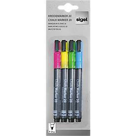 sigel Hochwertige Kreidemarker, 1 - 2 mm, farbig sortiert, 4 Stück