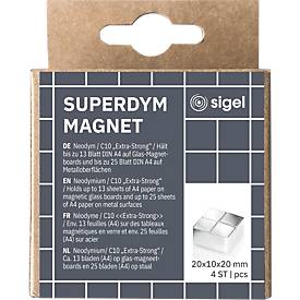 SIGEL Neodym-Magnete C10 Extra-Strong Cube-Design, für Glas-Magnettafeln und magnetische Whiteboards, hohe Haftkraft, Würfelform, silber, 4 Stück