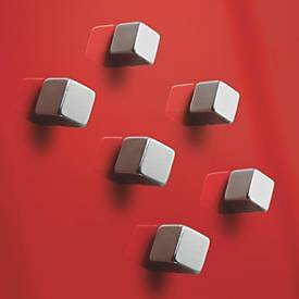 SIGEL Neodym-Magnete C5 Strong Cube-Design, für Glas-Magnettafeln und magnetische Whiteboards, hohe Haftkraft, Würfelform, silber, 6 Stück