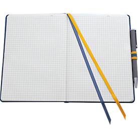 Sigel Notizbuch Linescape, 176 Seiten, DIN A5, 80 g/m², kariert, Gummiband, 2-farbige Stiftschlaufe, blau/gelb