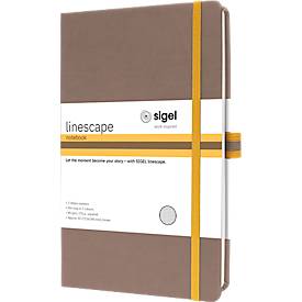 Sigel Notizbuch Linescape, 176 Seiten, DIN A5, 80 g/m², kariert, Gummiband, 2-farbige Stiftschlaufe, braun/gelb