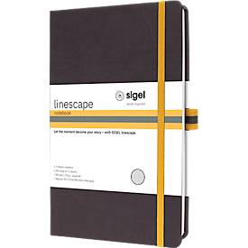 Sigel Notizbuch Linescape, 176 Seiten, DIN A5, 80 g/m², kariert, Gummiband, 2-farbige Stiftschlaufe, grau/gelb