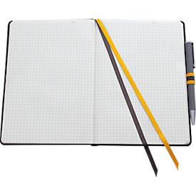 Sigel Notizbuch Linescape, 176 Seiten, DIN A5, 80 g/m², kariert, Gummiband, 2-farbige Stiftschlaufe, grau/gelb