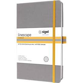 Sigel Notizbuch Linescape, 176 Seiten, DIN A5, 80 g/m², kariert, Gummiband, 2-farbige Stiftschlaufe, hellgrau/gelb