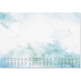 Sigel Papier-Schreibunterlage, Aquarell, grün/blau, ca. A2, Kalender 2026/2027/2028, DE/EN/FR/NL, 30 Blatt