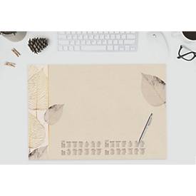 Sigel Papier-Schreibunterlage, Blätter‑Motiv, braun/weiß/schwarz, Kalender 2026/2027, DE/EN/FR/NL, ca. A2, 30 Blatt