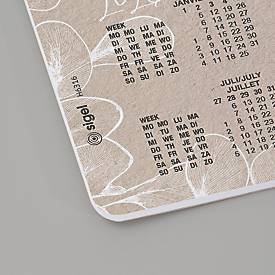 Sigel Papier-Schreibunterlage, Eucalyptusblätter, braun/weiß/schwarz, ca. A2, Kalender 2026/2027/2028, DE/EN/FR/NL, 30 Blatt