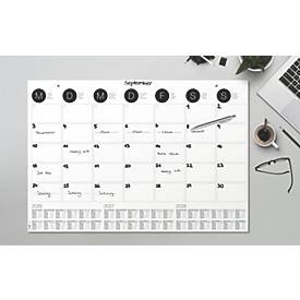 Sigel Papier-Schreibunterlage, Monatsplan, grau, ca. A2, Kalender 2026/2027/2028, DE/EN/FR/NL, 12 Blatt