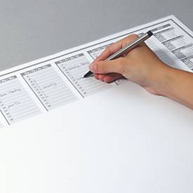Sigel Papier-Schreibunterlage, Wochenplan, grau, ca. A2, Kalender 2026/2027, DE/EN/FR/NL, Schutzleiste transparent, 40 Blatt