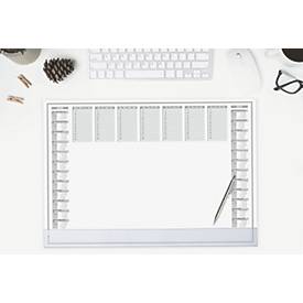 Sigel Papier-Schreibunterlage, Wochenplan, grau, ca. A2, Kalender 2026/2027, DE/EN/FR/NL, Schutzleiste transparent, 40 Blatt