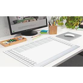Sigel Papier-Schreibunterlage, Wochenplan, grau, ca. A2, Kalender 2026/2027, DE/EN/FR/NL, Schutzleiste transparent, 40 Blatt
