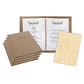 Sigel Sparset, 5 Speisekartenmappen mit 10 Transparenthüllen, 50 Motivpapieren 'Marmor', beige