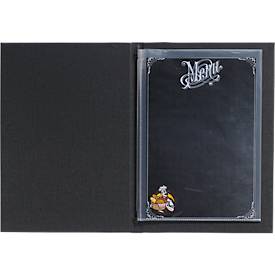 Sigel Speisekarten-Mappe ,DIN A5, Gummibindung, geprägt, anthrazit, 5 Stück + 2 Doppel-Transparenthüllen