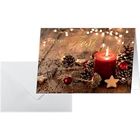 Sigel Weihnachtskarten-Set "Red Christmas Candle", DIN A6, Weißkarton, 10 Stück + 10 Umschläge