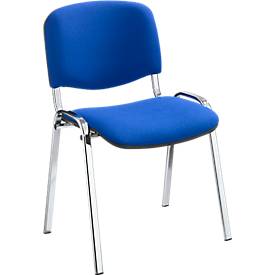 Silla apilable ISO Basic de Nowy Styl, sin reposabrazos, con base de cuatro patas, tapizada en tela, apilable hasta 12 unidades, tapizado azul, estructura cromada