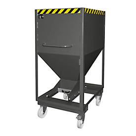 Silobehälter Typ SRE-D 600, mit Einfahrtaschen und Rädern, lackiert, grau