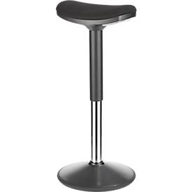 Sit and stand support, height-adjustable, up to 120 kg, fabric cover, Ø 360 x D 220 x H 560-810 mm, black/silver