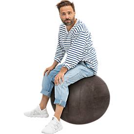 Sitzball FRANKIE, Lederimitat in Vintage-Optik, PVC-Innenball, Trageschlaufe, anthrazit