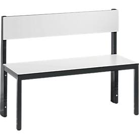 Sitzbank Basic Plus, 1-seitig, Rückenlehne, Fußgestell schw.grau RAL 7021, mit/ohne Schuhrost, diverse Breiten & Dekore