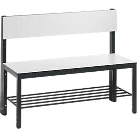 Sitzbank Basic Plus, 1-seitig, Rückenlehne, Fußgestell schw.grau RAL 7021, mit/ohne Schuhrost, diverse Breiten & Dekore