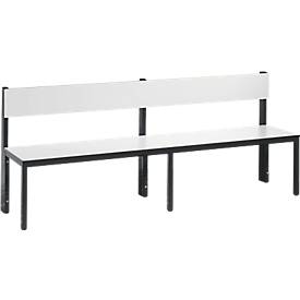 Sitzbank Basic Plus, 1-seitig, Rückenlehne, Fußgestell schw.grau RAL 7021, mit/ohne Schuhrost, diverse Breiten & Dekore