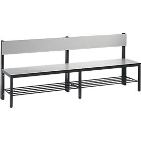 Sitzbank Basic Plus, 1-seitig, Rückenlehne, Fußgestell schw.grau RAL 7021, mit/ohne Schuhrost, diverse Breiten & Dekore