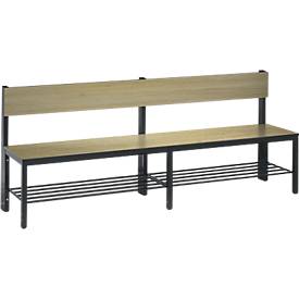 Sitzbank Basic Plus, 1-seitig, Rückenlehne, mit Schuhrost, 4-Fußgestell schwarzgrau RAL 7021, B 1960 mm, Dekor Eiche Ser.