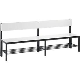 Sitzbank Basic Plus, 1-seitig, Rückenlehne, mit Schuhrost, 4-Fußgestell schwarzgrau RAL 7021, B 1960 mm, Dekor weiß