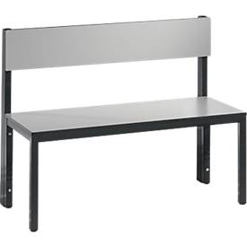 Sitzbank Basic Plus, 1-seitig, Rückenlehne, ohne Schuhrost, 4-Fußgestell schwarzgrau RAL 7021, B 1000 mm, Dekor silbergrau