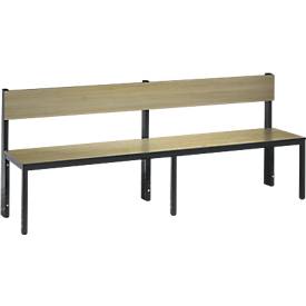 Sitzbank Basic Plus, 1-seitig, Rückenlehne, ohne Schuhrost, 4-Fußgestell schwarzgrau RAL 7021, B 1960 mm, Dekor Eiche Ser.