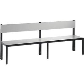 Sitzbank Basic Plus, 1-seitig, Rückenlehne, ohne Schuhrost, 4-Fußgestell schwarzgrau RAL 7021, B 1960 mm, Dekor silbergrau