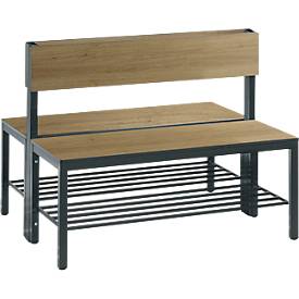 Sitzbank Basic Plus, 2-seitig, Rückenlehne, Fußgestell schw.grau RAL 7021, mit/ohne Schuhrost, diverse Breiten & Dekore