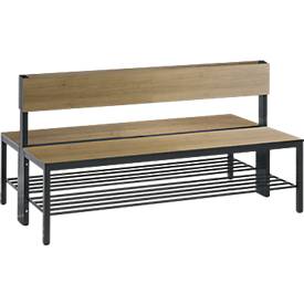 Sitzbank Basic Plus, 2-seitig, Rückenlehne, Fußgestell schw.grau RAL 7021, mit/ohne Schuhrost, diverse Breiten & Dekore