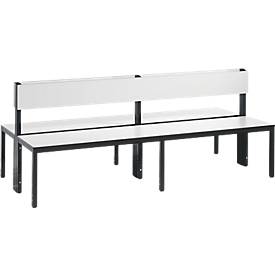 Sitzbank Basic Plus, 2-seitig, Rückenlehne, Fußgestell schw.grau RAL 7021, mit/ohne Schuhrost, diverse Breiten & Dekore