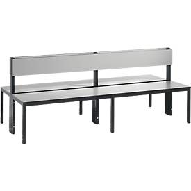 Sitzbank Basic Plus, 2-seitig, Rückenlehne, Fußgestell schw.grau RAL 7021, mit/ohne Schuhrost, diverse Breiten & Dekore