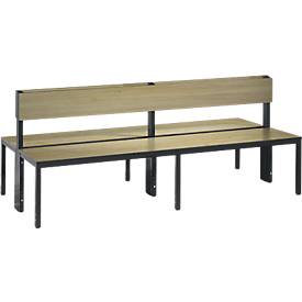 Sitzbank Basic Plus, 2-seitig, Rückenlehne, Fußgestell schw.grau RAL 7021, mit/ohne Schuhrost, diverse Breiten & Dekore