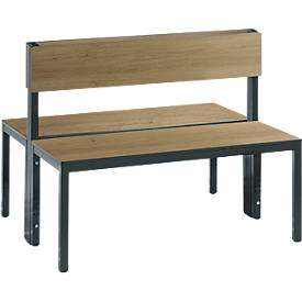 Sitzbank Basic Plus, 2-seitig, Rückenlehne, ohne Schuhrost, 4-Fußgestell schwarzgrau RAL 7021, B 1000 mm, Dekor Eiche Ser.