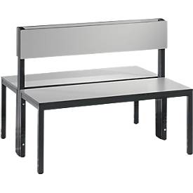 Sitzbank Basic Plus, 2-seitig, Rückenlehne, ohne Schuhrost, 4-Fußgestell schwarzgrau RAL 7021, B 1000 mm, Dekor silbergrau