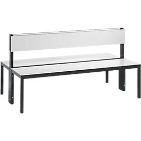 Sitzbank Basic Plus, 2-seitig, Rückenlehne, ohne Schuhrost, 4-Fußgestell schwarzgrau RAL 7021, B 1500 mm, Dekor weiß